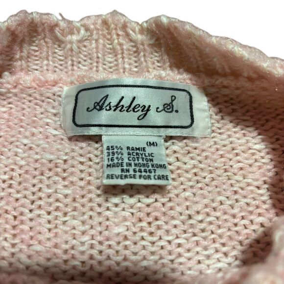 Vintage 80s Ashley S. Pastel Pink Pearl Detail Pullover Sweater- Size M - Picture 4 of 7